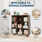 Libreria a 9 Scomparti in Stile Mid-Century Moderno - Organizzatore di Archiviazione a Cubi in Legno Marrone Rustico con Gambe Antiribaltamento per Soggiorno/Ufficio (9 Cubi, Marrone Retrò)