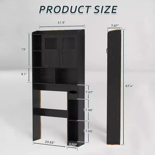Adjustable Over Toilet Bathroom Storage Cabinet, Glass Door & Sliding Barn Doors, Above Toilet Storage with Anti-Tip Kit for Laundry Room, Bathroom