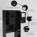 Mobiletto Salvaspazio Regolabile Sopra WC, Ante in Vetro e Ante Scorrevoli Stile Fienile, Mobiletto Sopra WC con Kit Antiribaltamento per Lavanderia, Bagno