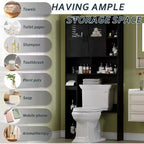 Mobiletto Salvaspazio Regolabile Sopra WC, Ante in Vetro e Ante Scorrevoli Stile Fienile, Mobiletto Sopra WC con Kit Antiribaltamento per Lavanderia, Bagno