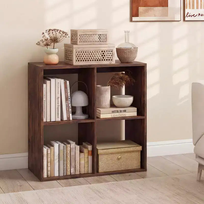 Costway 4-Cube Open Bookshelf with Anti-tip Kits Home Modern Style Storage Shelf for Study Black/White/Natural/Brown