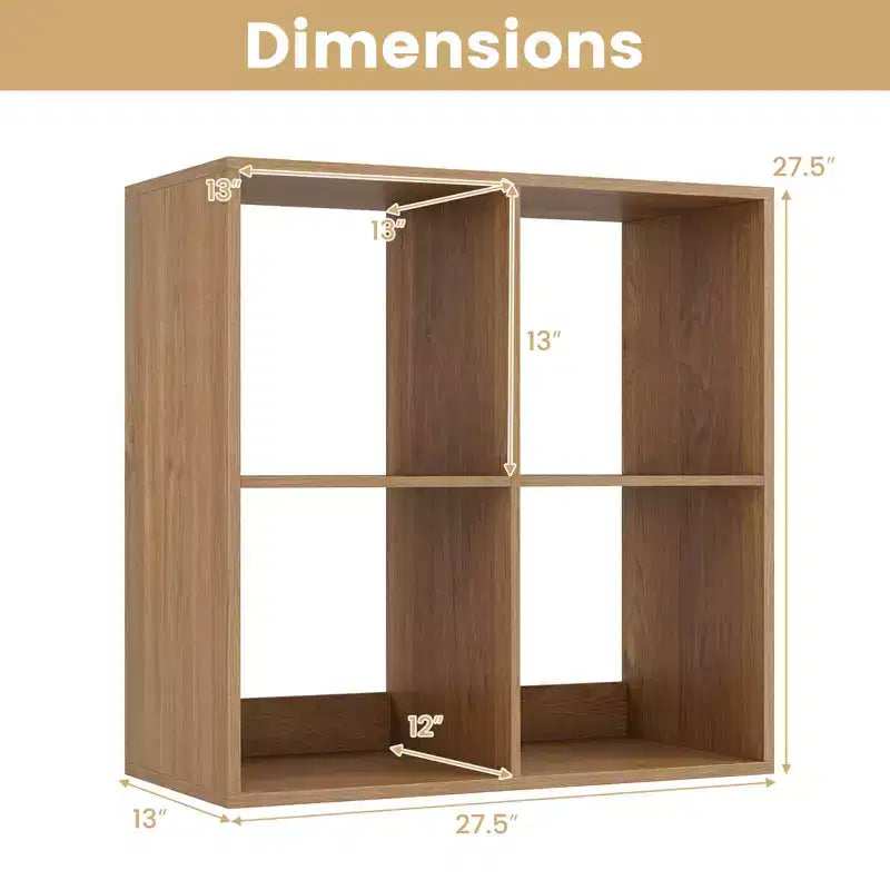 Costway 4-Cube Open Bookshelf with Anti-tip Kits Home Modern Style Storage Shelf for Study Black/White/Natural/Brown