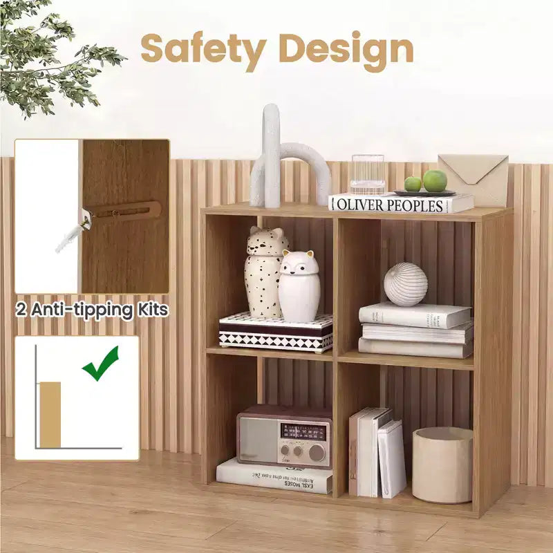 Costway 4-Cube Open Bookshelf with Anti-tip Kits Home Modern Style Storage Shelf for Study Black/White/Natural/Brown