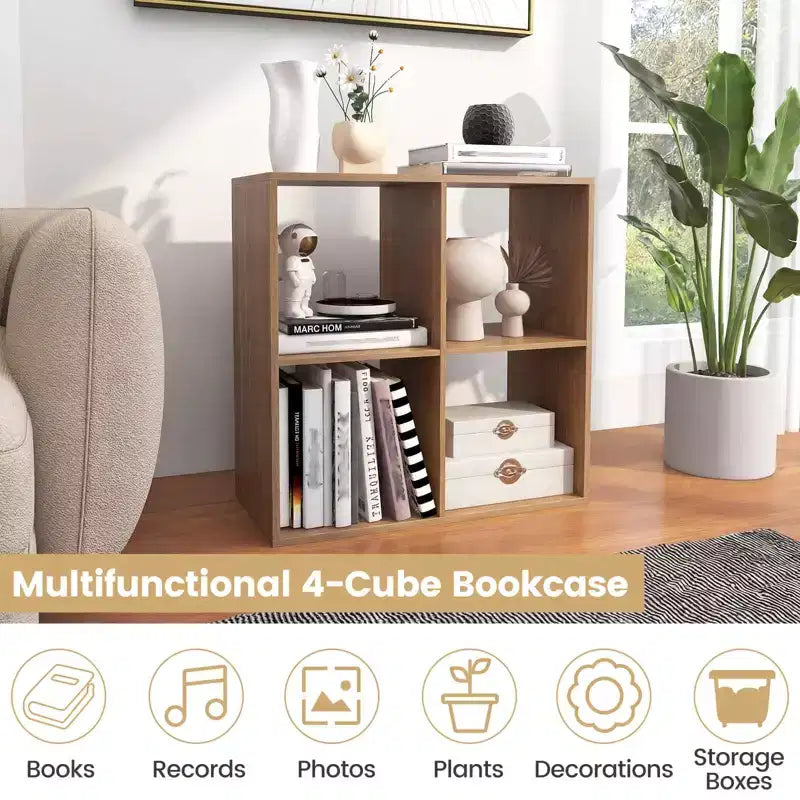 Costway 4-Cube Open Bookshelf with Anti-tip Kits Home Modern Style Storage Shelf for Study Black/White/Natural/Brown
