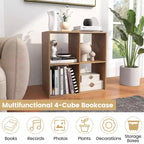 Costway 4-Cube Open Bookshelf with Anti-tip Kits Home Modern Style Storage Shelf for Study Black/White/Natural/Brown