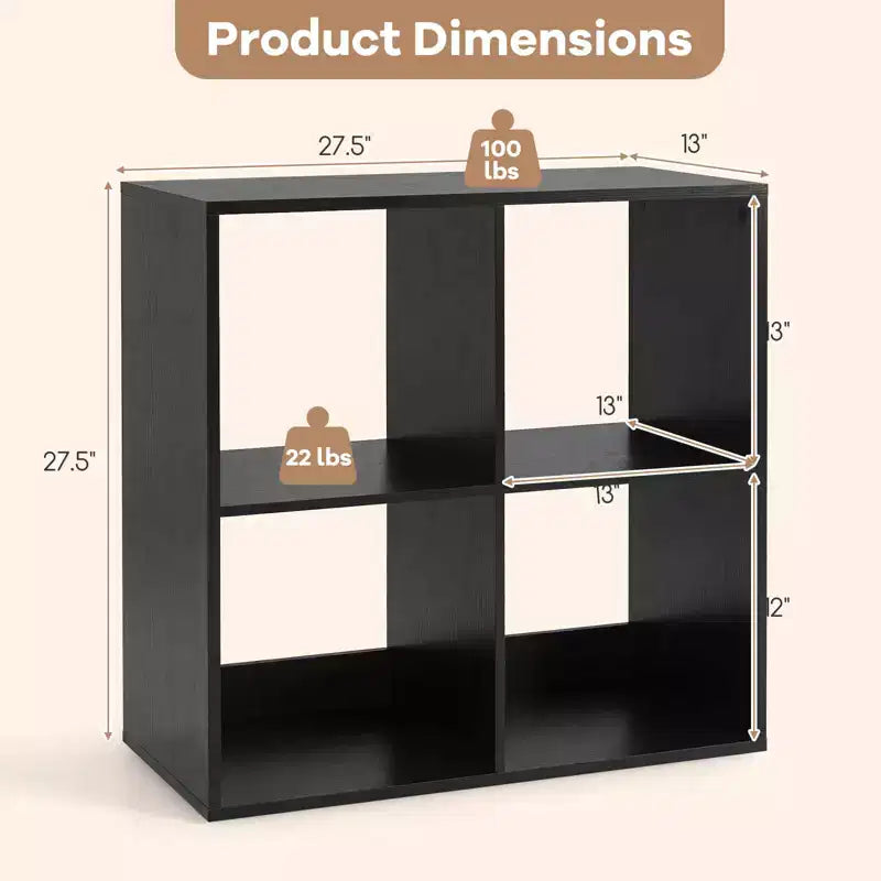 Costway 4-Cube Open Bookshelf with Anti-tip Kits Home Modern Style Storage Shelf for Study Black/White/Natural/Brown