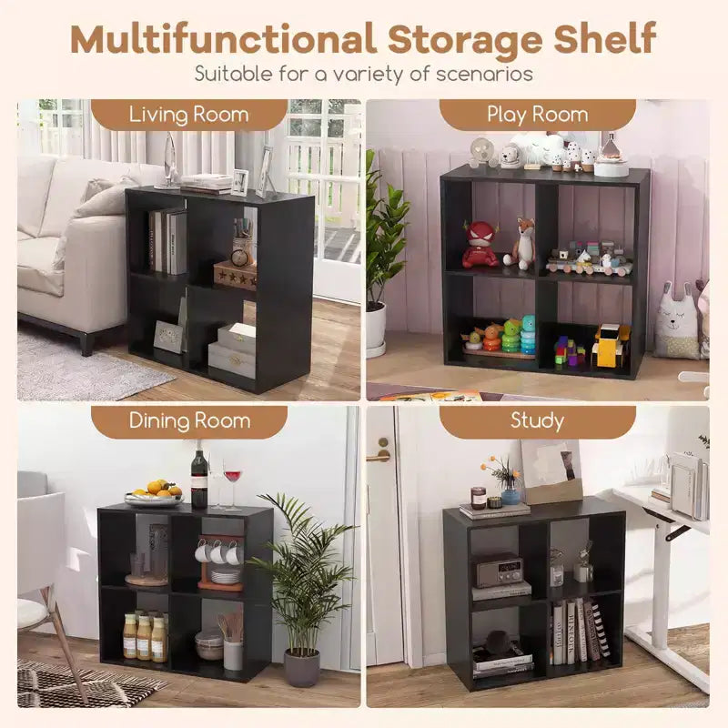Costway 4-Cube Open Bookshelf with Anti-tip Kits Home Modern Style Storage Shelf for Study Black/White/Natural/Brown