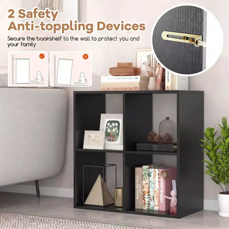 Costway 4-Cube Open Bookshelf with Anti-tip Kits Home Modern Style Storage Shelf for Study Black/White/Natural/Brown