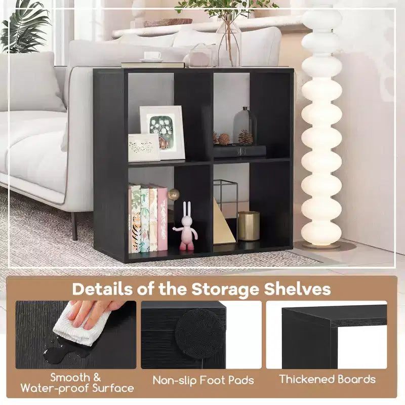 Costway 4-Cube Open Bookshelf with Anti-tip Kits Home Modern Style Storage Shelf for Study Black/White/Natural/Brown