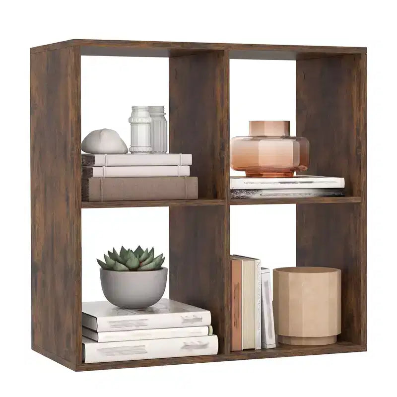 Costway 4-Cube Open Bookshelf with Anti-tip Kits Home Modern Style Storage Shelf for Study Black/White/Natural/Brown