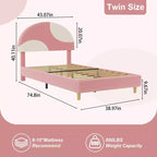 Senfot Twin/Full Bed Frame with Round Pink&White Boucle Headboard - Upholstered Arch Design, Wood Slat Support, No Box Spring Needed, Easy Setup