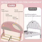 Senfot Twin/Full Bed Frame with Round Pink&White Boucle Headboard - Upholstered Arch Design, Wood Slat Support, No Box Spring Needed, Easy Setup