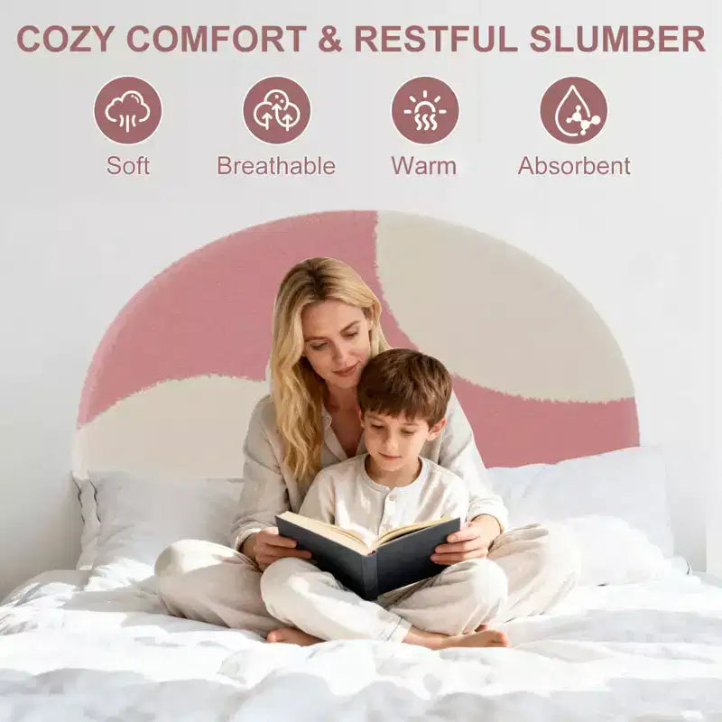 Senfot Twin/Full Bed Frame with Round Pink&White Boucle Headboard - Upholstered Arch Design, Wood Slat Support, No Box Spring Needed, Easy Setup