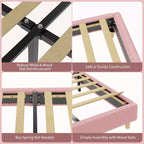 Senfot Twin/Full Bed Frame with Round Pink&White Boucle Headboard - Upholstered Arch Design, Wood Slat Support, No Box Spring Needed, Easy Setup