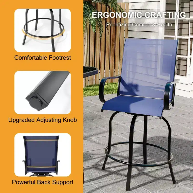 Set di 2 sgabelli da bar da esterno girevoli a 360°, sedie alte da esterno con braccioli, telaio in metallo resistente alle intemperie per patio, prato, giardino