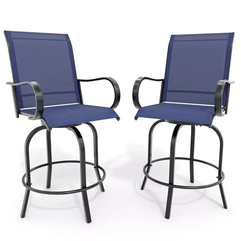 Set di 2 sgabelli da bar da esterno girevoli a 360°, sedie alte da esterno con braccioli, telaio in metallo resistente alle intemperie per patio, prato, giardino
