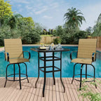 Set di 2 sgabelli da bar da esterno girevoli a 360°, sedie alte da esterno con braccioli, telaio in metallo resistente alle intemperie per patio, prato, giardino