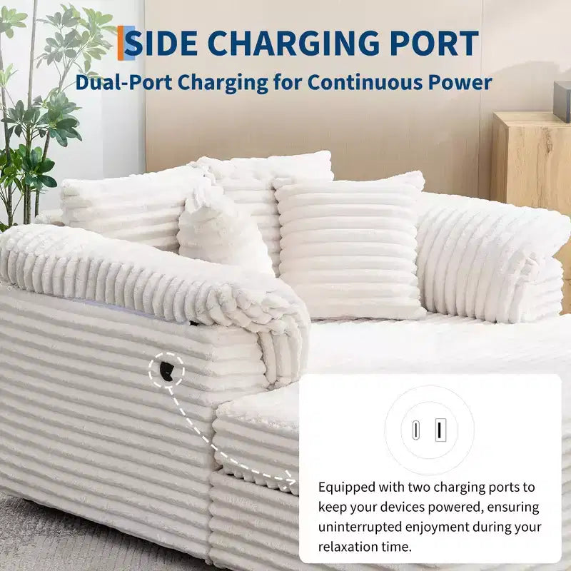60 Oversized Chaise Lounge with USB/Type-C - Corduroy Sofa Bed with Wide Armrests for Living Room