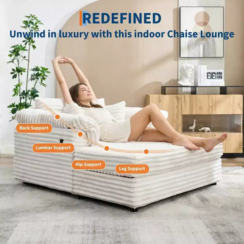 60 Oversized Chaise Lounge with USB/Type-C - Corduroy Sofa Bed with Wide Armrests for Living Room
