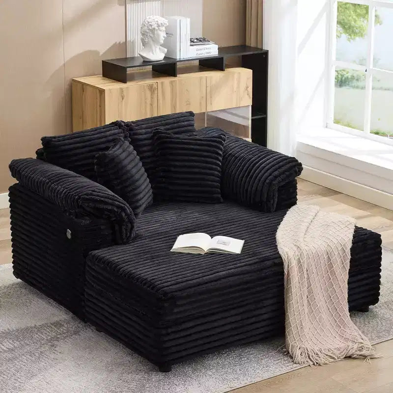 60 Oversized Chaise Lounge with USB/Type-C - Corduroy Sofa Bed with Wide Armrests for Living Room