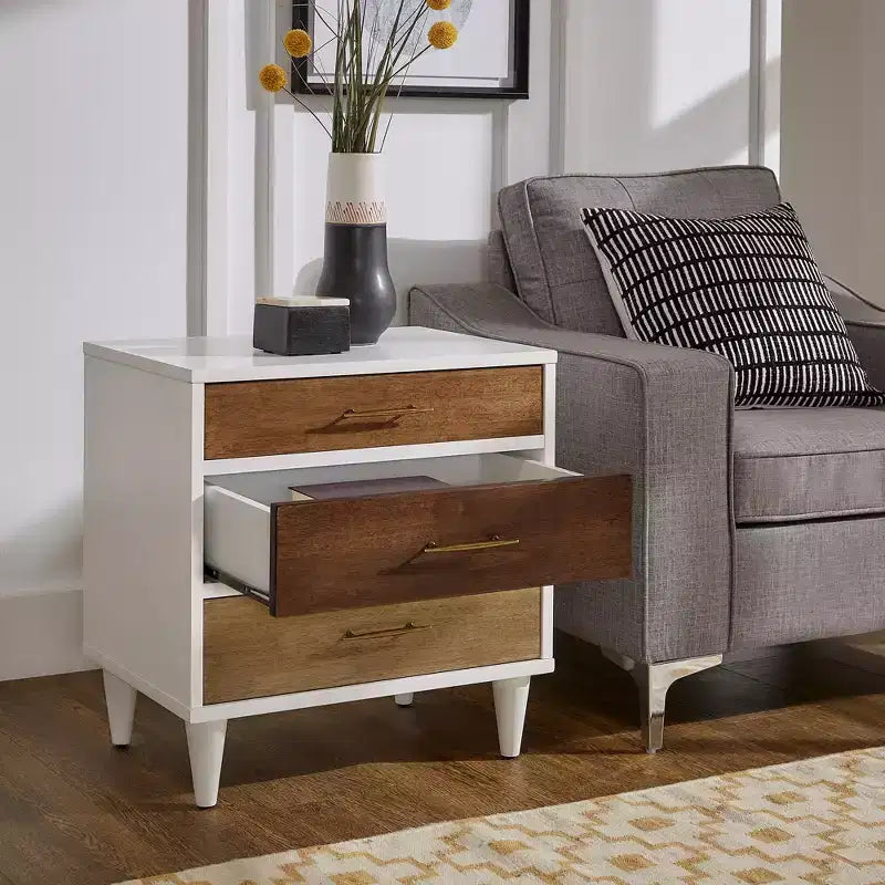 Agatha White and Natural Finish 3-Drawer Nightstand - White - iNSPIRE Q