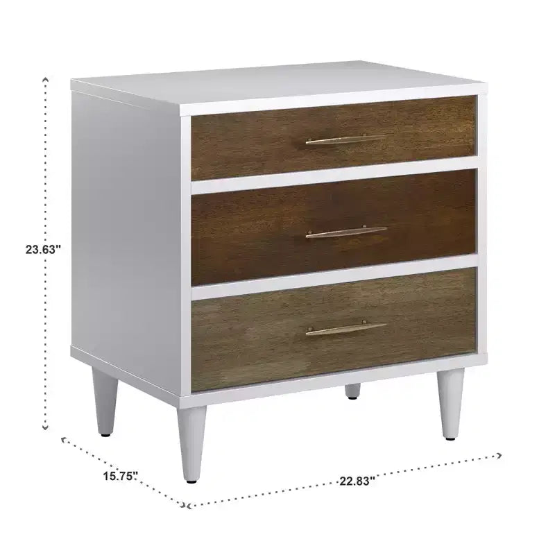 Agatha White and Natural Finish 3-Drawer Nightstand - White - iNSPIRE Q