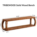 Lantine 59-Inch 2-Tier Solid Wood Entryway Bench, Farmhouse Shoe Storage Bench for Bedroom, Kitchen, Hallway, Rustic Brown