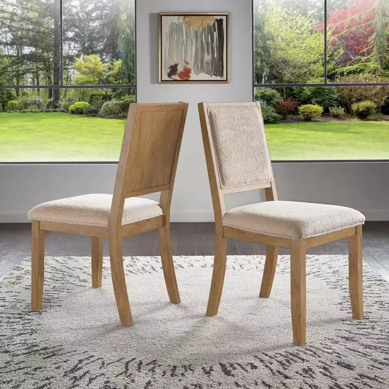 Fuske Wood Finish Cream Boucle Fabric Dining Chair (Set of 2) - iNSPIREQ