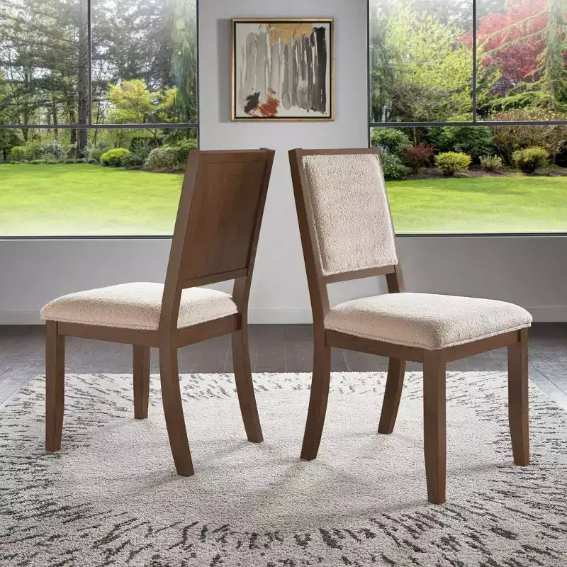 Fuske Wood Finish Cream Boucle Fabric Dining Chair (Set of 2) - iNSPIREQ