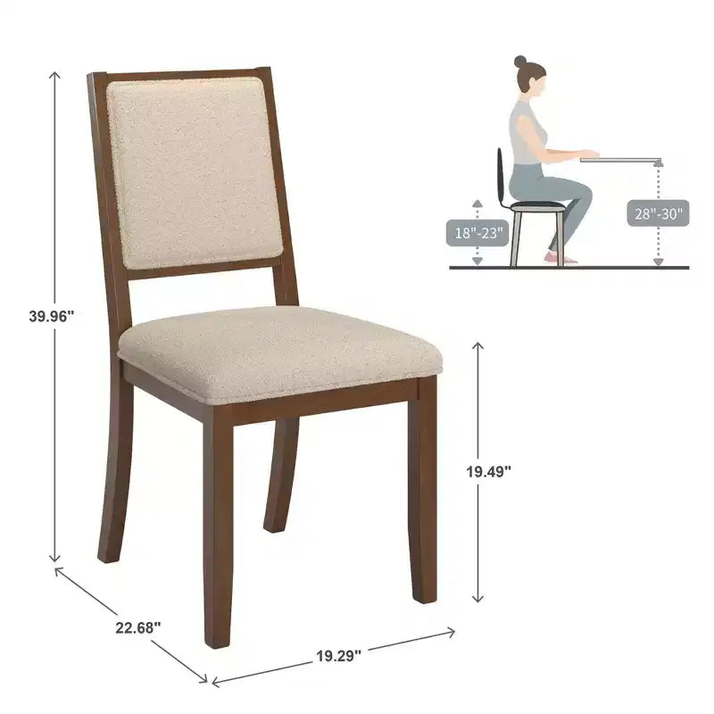 Fuske Wood Finish Cream Boucle Fabric Dining Chair (Set of 2) - iNSPIREQ