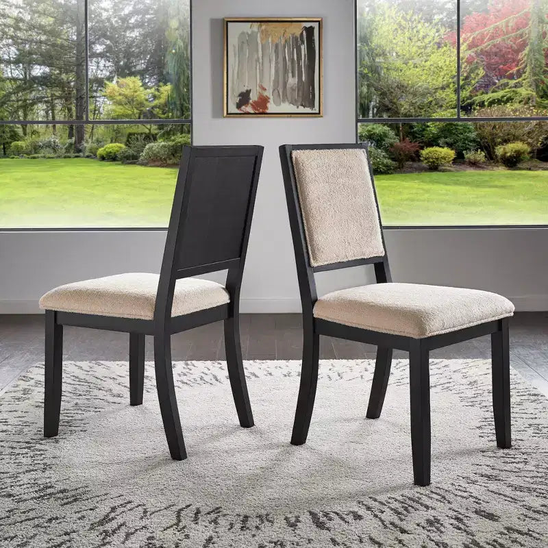 Fuske Wood Finish Cream Boucle Fabric Dining Chair (Set of 2) - iNSPIREQ