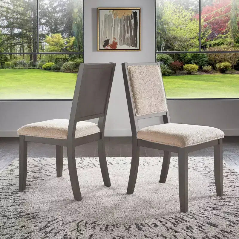 Fuske Wood Finish Cream Boucle Fabric Dining Chair (Set of 2) - iNSPIREQ