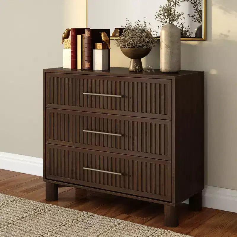 Sera Fluted 3 Drawer Dresser with Brass Handle