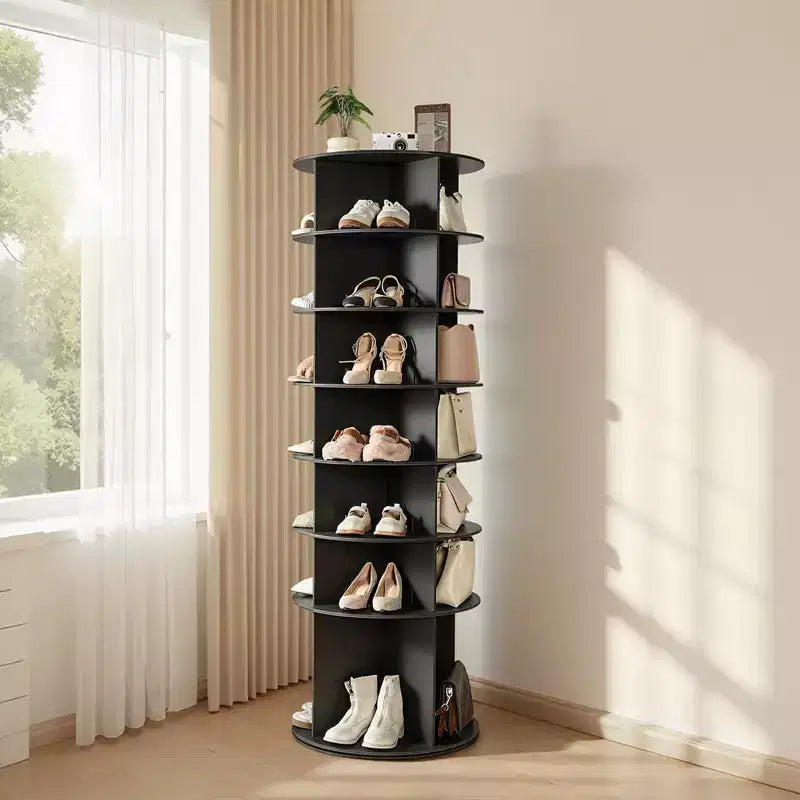 VEVOR Scarpiera Rotante a 7 Ripiani, Scarpiera Girevole a 360°, Espositore Rotante a Carosello, Organizer Autoportante Lazy Susan, Nero