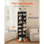VEVOR Scarpiera Rotante a 7 Ripiani, Scarpiera Girevole a 360°, Espositore Rotante a Carosello, Organizer Autoportante Lazy Susan, Nero