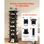 VEVOR Scarpiera Rotante a 7 Ripiani, Scarpiera Girevole a 360°, Espositore Rotante a Carosello, Organizer Autoportante Lazy Susan, Nero