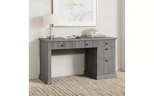 54 Wide Modern Executive Desk with Charging Station - Fluted Office Desk with File Drawers, Computer Desk for Home Office