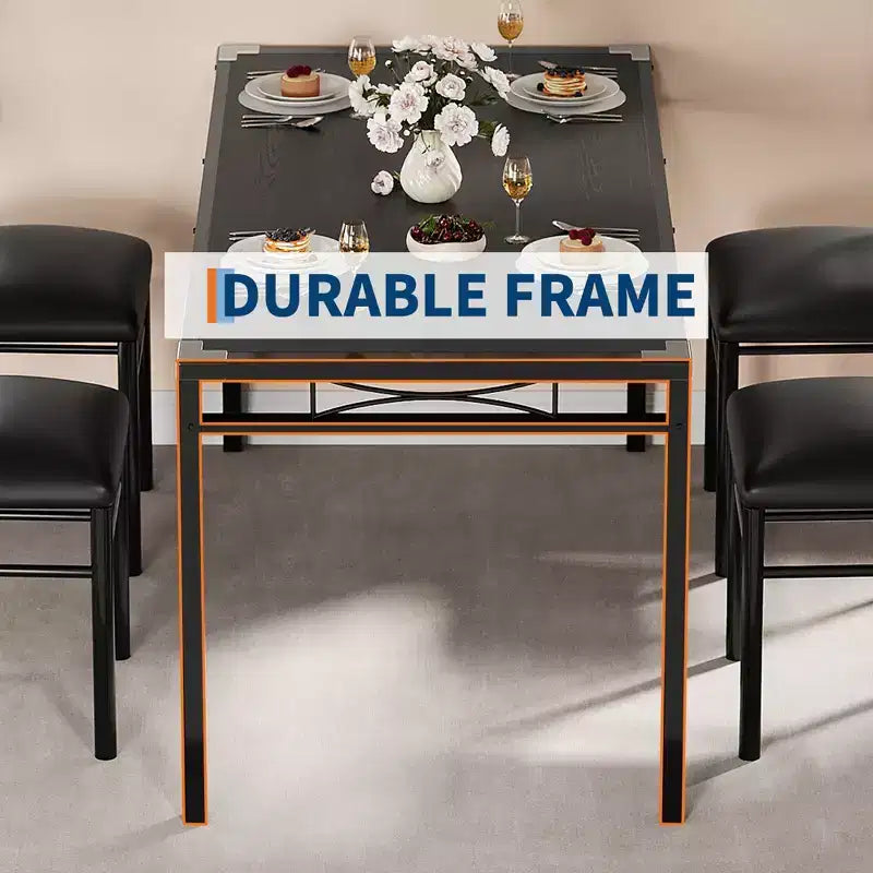 Set tavolo da pranzo in MDF nero e metallo Salvaspazio per piccoli ambienti, scegli 4 pezzi (1 tavolo + 4 sedie) o 2 pezzi (1 tavolo + 2 sedie)