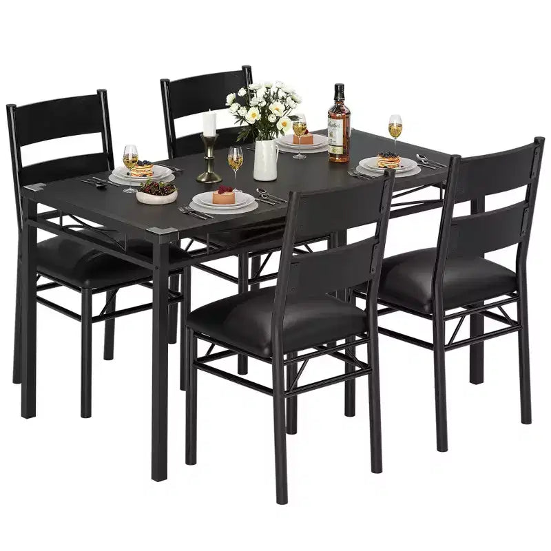 Set tavolo da pranzo in MDF nero e metallo Salvaspazio per piccoli ambienti, scegli 4 pezzi (1 tavolo + 4 sedie) o 2 pezzi (1 tavolo + 2 sedie)