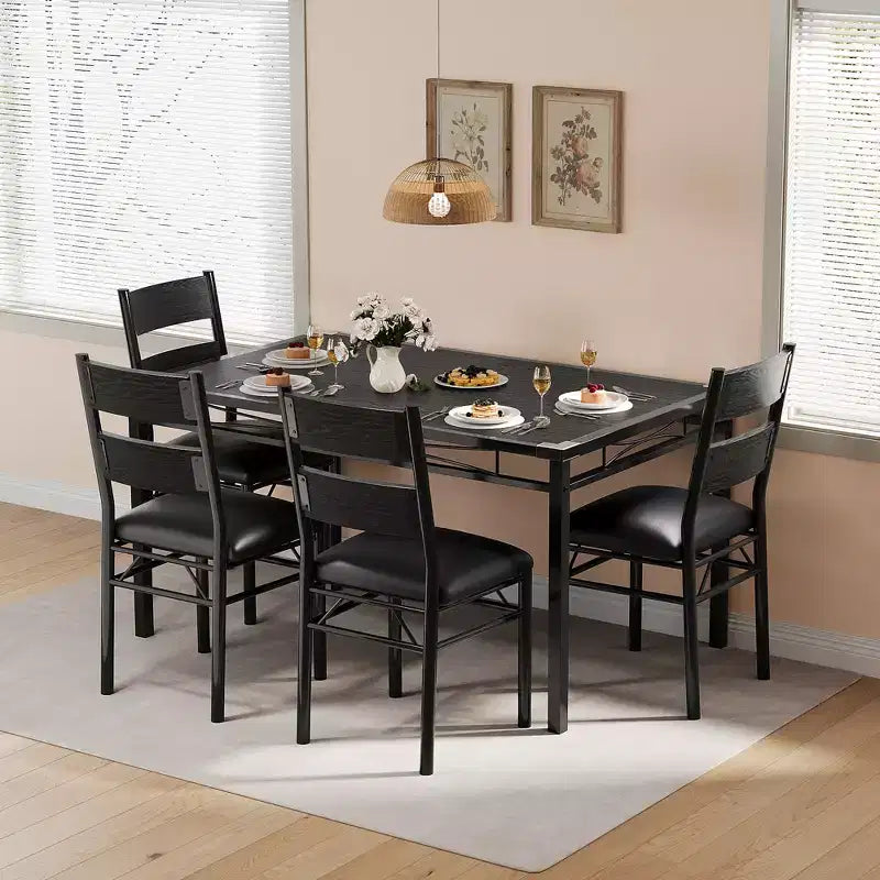 Set tavolo da pranzo in MDF nero e metallo Salvaspazio per piccoli ambienti, scegli 4 pezzi (1 tavolo + 4 sedie) o 2 pezzi (1 tavolo + 2 sedie)