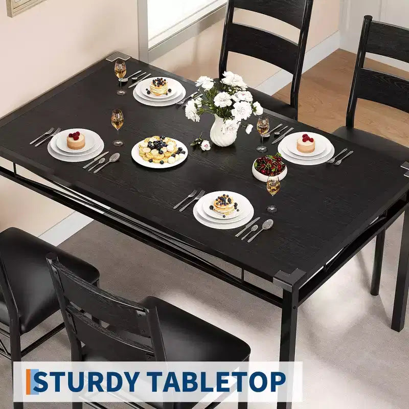 Set tavolo da pranzo in MDF nero e metallo Salvaspazio per piccoli ambienti, scegli 4 pezzi (1 tavolo + 4 sedie) o 2 pezzi (1 tavolo + 2 sedie)