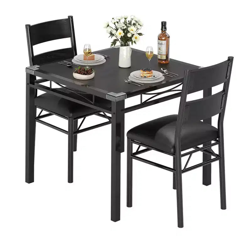 Set tavolo da pranzo in MDF nero e metallo Salvaspazio per piccoli ambienti, scegli 4 pezzi (1 tavolo + 4 sedie) o 2 pezzi (1 tavolo + 2 sedie)