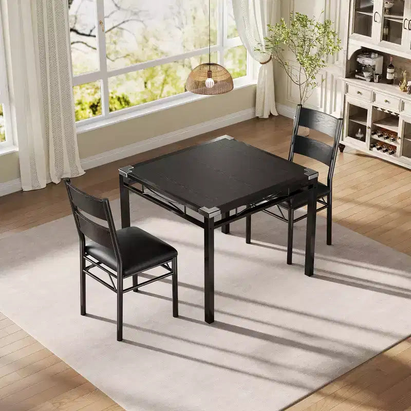 Set tavolo da pranzo in MDF nero e metallo Salvaspazio per piccoli ambienti, scegli 4 pezzi (1 tavolo + 4 sedie) o 2 pezzi (1 tavolo + 2 sedie)