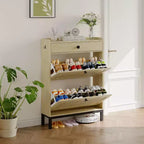 2-Door Flip Front Shoe Cabinet with Adjustable Shelves, Hidden Entryway Storage Organizer for Hallway, Living Room  Freestanding Wooden Shoe Rack
