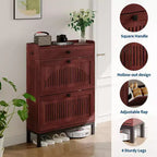 2-Door Flip Front Shoe Cabinet with Adjustable Shelves, Hidden Entryway Storage Organizer for Hallway, Living Room  Freestanding Wooden Shoe Rack