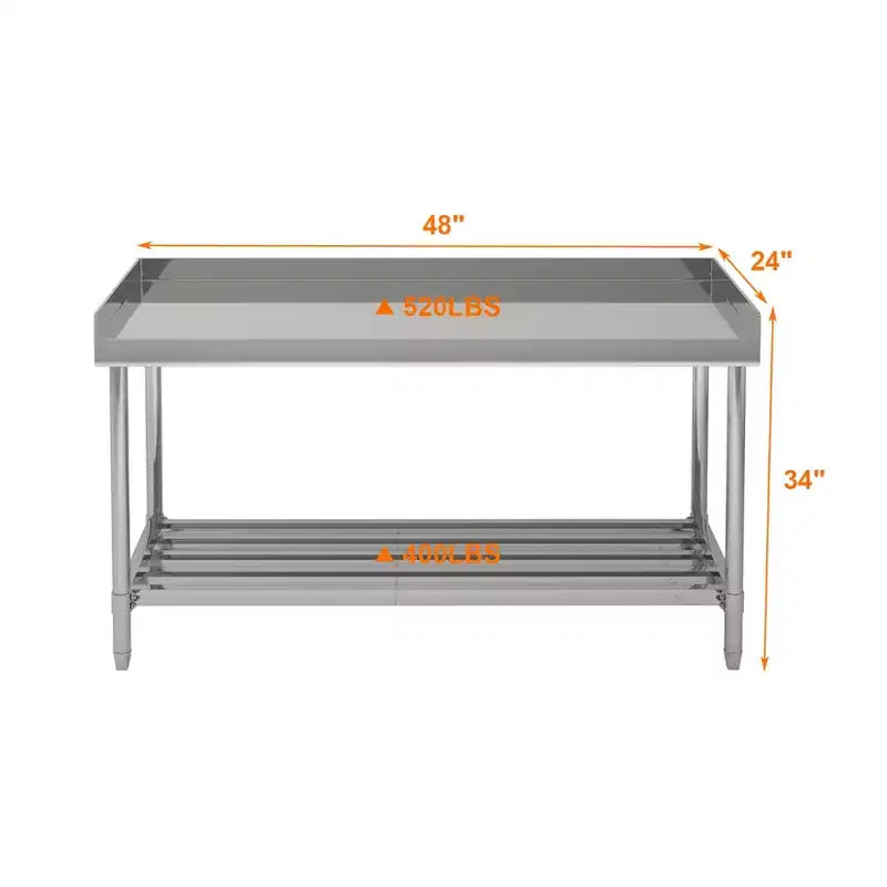 COZONY Tavolo da lavoro in acciaio inossidabile 24x48 con alzatina, tavolo da preparazione alimentare commerciale resistente con ripiano inferiore regolabile