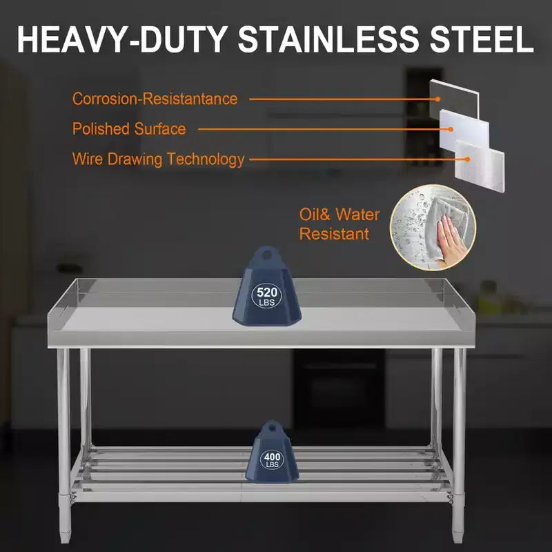 COZONY Tavolo da lavoro in acciaio inossidabile 24x48 con alzatina, tavolo da preparazione alimentare commerciale resistente con ripiano inferiore regolabile