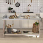 COZONY Tavolo da lavoro in acciaio inossidabile 24x48 con alzatina, tavolo da preparazione alimentare commerciale resistente con ripiano inferiore regolabile