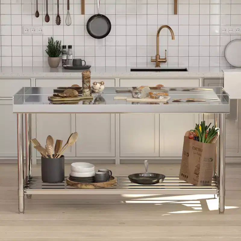COZONY Tavolo da lavoro in acciaio inossidabile 24x48 con alzatina, tavolo da preparazione alimentare commerciale resistente con ripiano inferiore regolabile