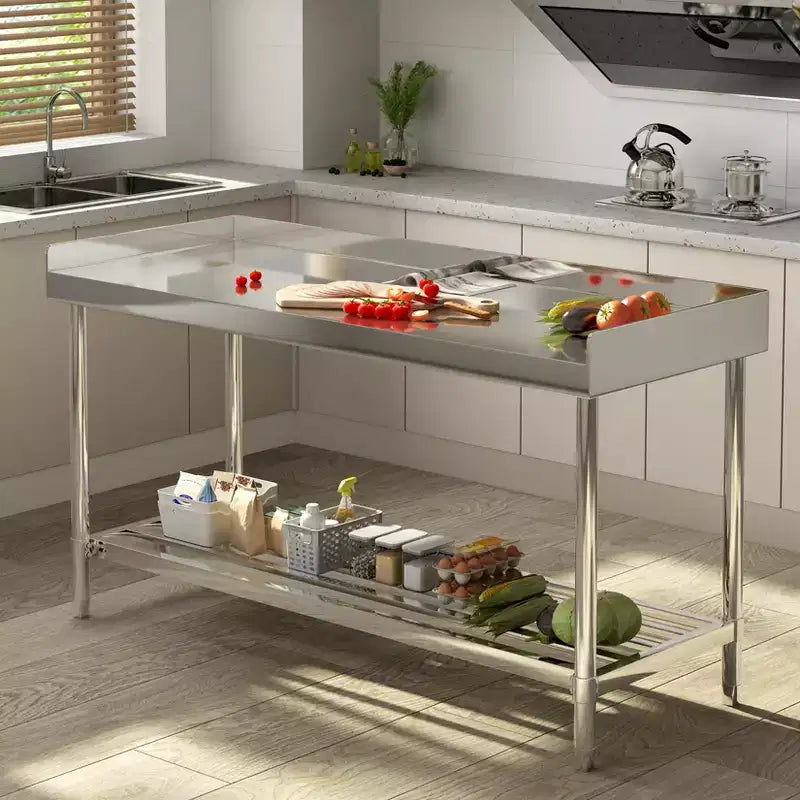 COZONY Tavolo da lavoro in acciaio inossidabile 24x48 con alzatina, tavolo da preparazione alimentare commerciale resistente con ripiano inferiore regolabile